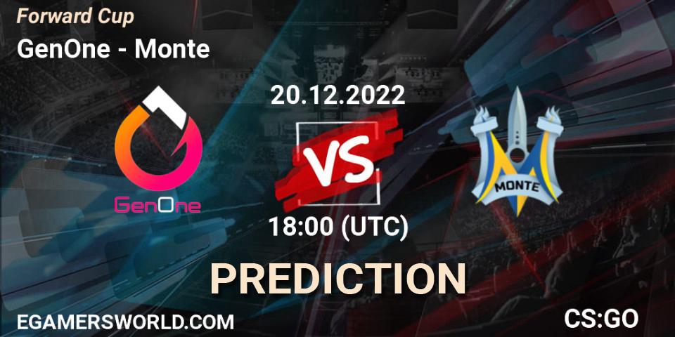GenOne vs Monte: Match Prediction. 20.12.2022 at 18:00, Counter-Strike (CS2), Forward Cup