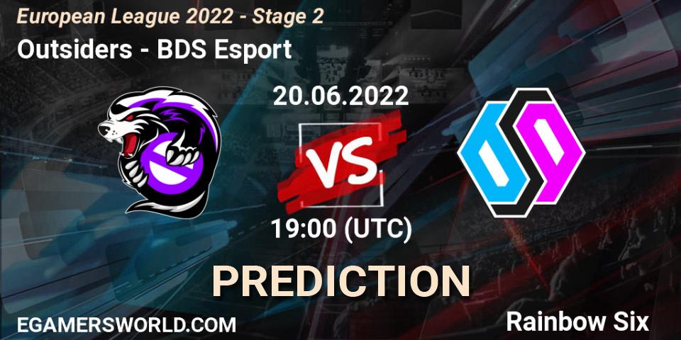 Outsiders vs BDS Esport: Match Prediction. 20.06.2022 at 19:00, Rainbow Six, European League 2022 - Stage 2