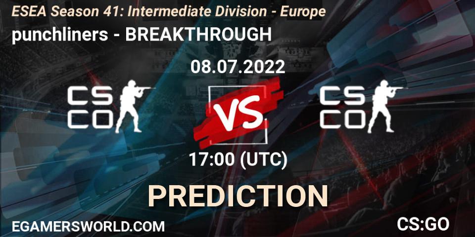 punchliners vs BREAKTHROUGH: Match Prediction. 08.07.2022 at 17:00, Counter-Strike (CS2), ESEA Season 41: Intermediate Division - Europe