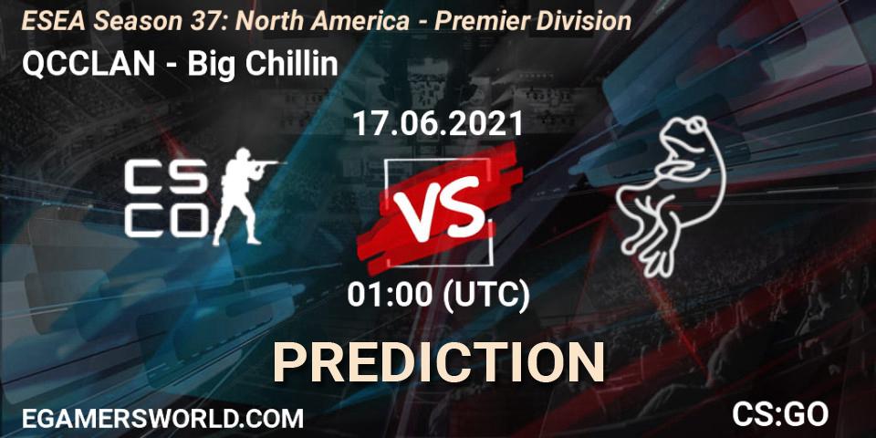 QCCLAN vs Big Chillin: Match Prediction. 17.06.2021 at 01:00, Counter-Strike (CS2), ESEA Season 37: North America - Premier Division