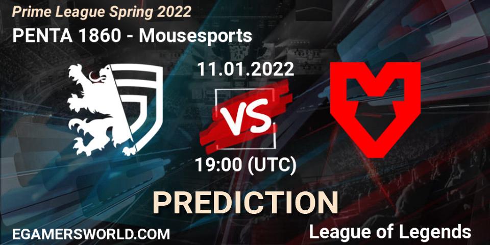 PENTA 1860 vs Mousesports: Match Prediction. 11.01.2022 at 19:30, LoL, Prime League Spring 2022