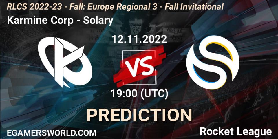 Karmine Corp vs Solary: Match Prediction. 12.11.2022 at 19:15, Rocket League, RLCS 2022-23 - Fall: Europe Regional 3 - Fall Invitational