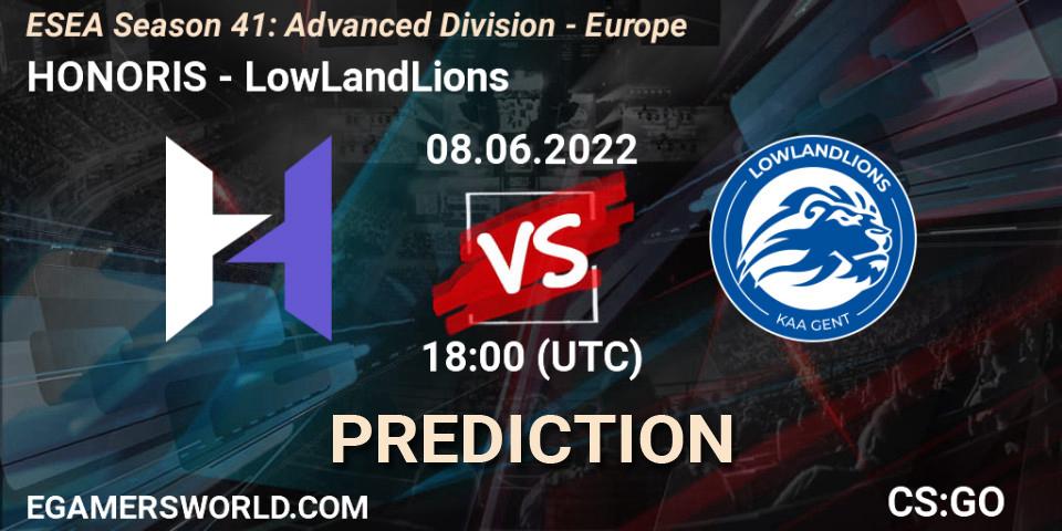 HONORIS vs LowLandLions: Match Prediction. 08.06.2022 at 18:00, Counter-Strike (CS2), ESEA Season 41: Advanced Division - Europe