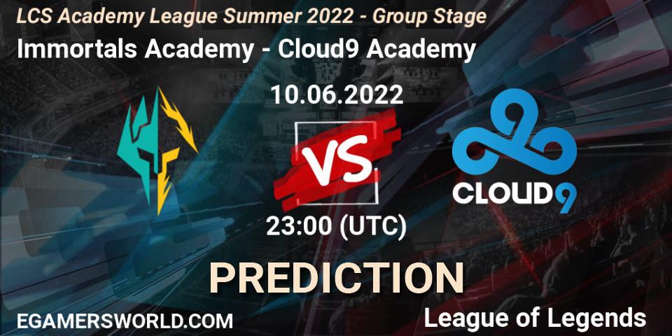 Immortals Academy vs Cloud9 Academy: Match Prediction. 10.06.2022 at 22:00, LoL, LCS Academy League Summer 2022 - Group Stage