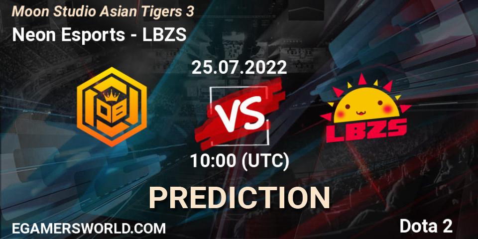Neon Esports vs LBZS: Match Prediction. 25.07.2022 at 10:11, Dota 2, Moon Studio Asian Tigers 3