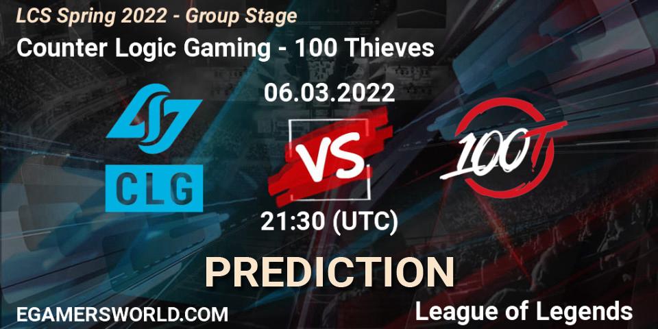 Counter Logic Gaming vs 100 Thieves: Match Prediction. 06.03.2022 at 21:30, LoL, LCS Spring 2022 - Group Stage