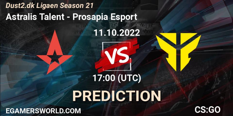 Astralis Talent vs Prosapia Esport: Match Prediction. 11.10.2022 at 17:00, Counter-Strike (CS2), Dust2.dk Ligaen Season 21
