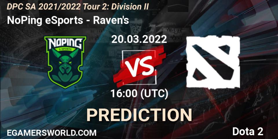 NoPing eSports vs Raven's: Match Prediction. 20.03.2022 at 16:01, Dota 2, DPC 2021/2022 Tour 2: SA Division II (Lower)