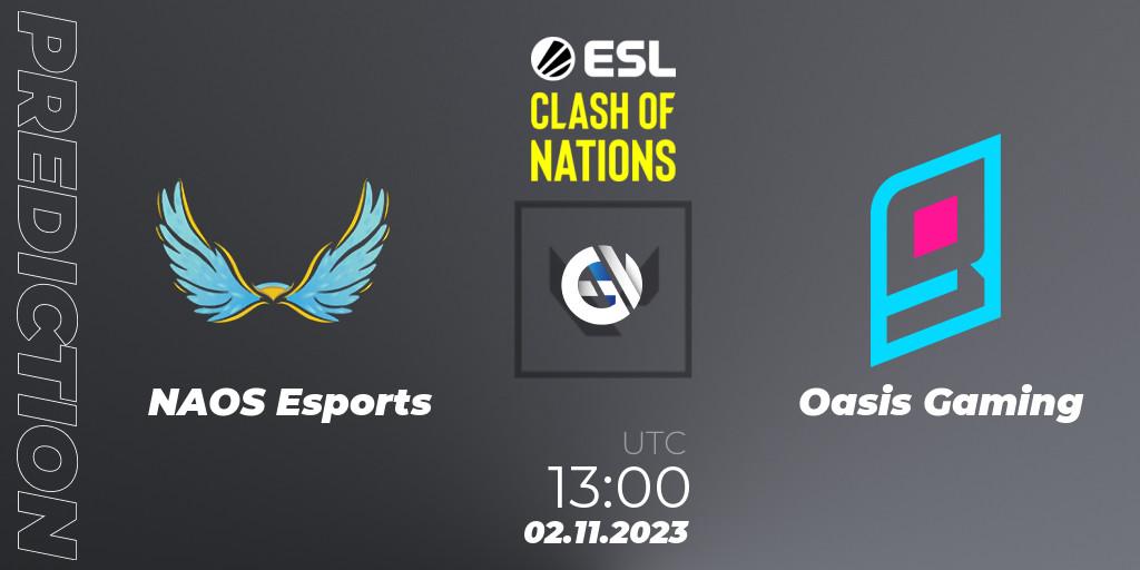 NAOS Esports vs Oasis Gaming: Match Prediction. 02.11.2023 at 13:00, VALORANT, ESL Clash of Nations 2023 - SEA Closed Qualifier