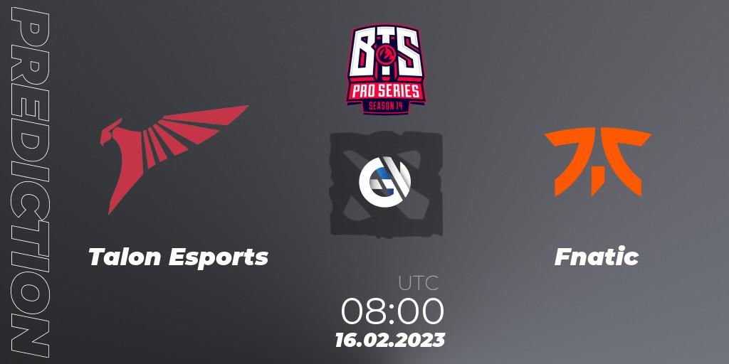 Talon Esports vs Fnatic: Match Prediction. 16.02.2023 at 07:53, Dota 2, BTS Pro Series Season 14: Southeast Asia