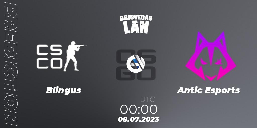 Blingus vs Antic Esports: Match Prediction. 08.07.2023 at 00:00, Counter-Strike (CS2), BrisVegas Winter 2023