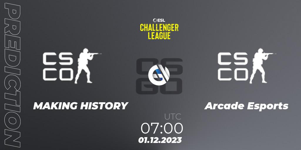MAKING HISTORY vs Arcade Esports: Match Prediction. 01.12.2023 at 07:00, Counter-Strike (CS2), ESL Challenger League Season 47: Oceania - Open Qualifier #2