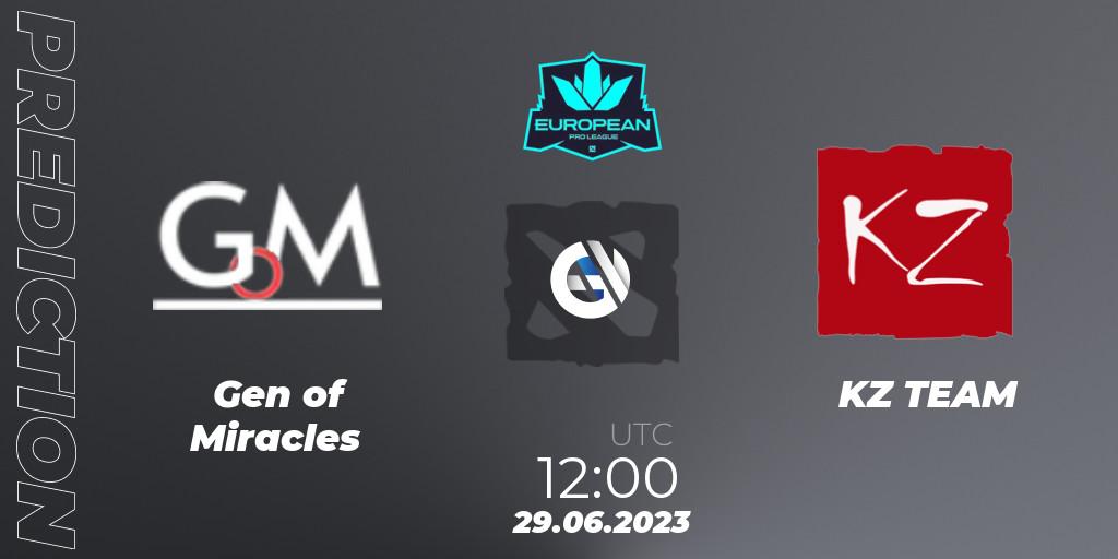 Gen of Miracles vs KZ TEAM: Match Prediction. 28.06.2023 at 15:02, Dota 2, European Pro League Season 10