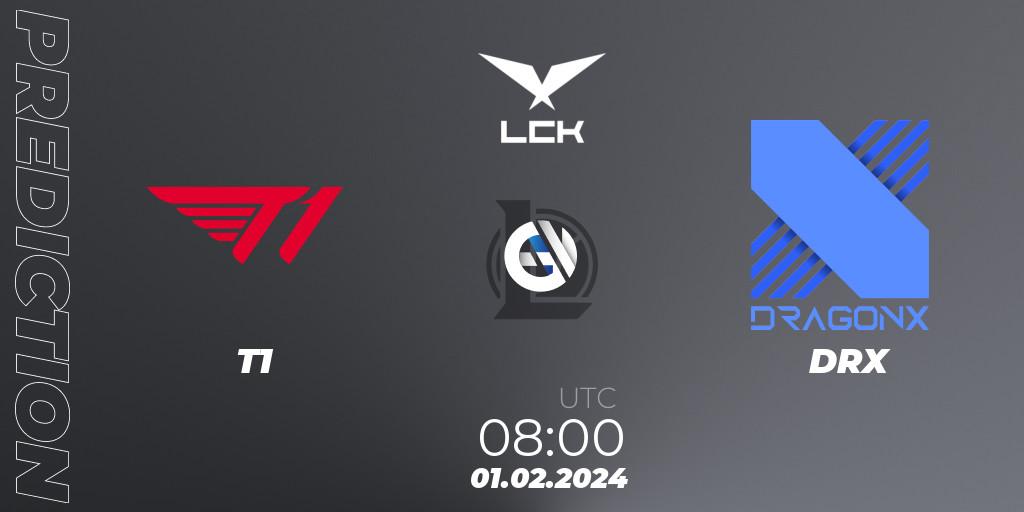 T1 vs DRX: Match Prediction. 01.02.2024 at 08:00, LoL, LCK Spring 2024 - Group Stage