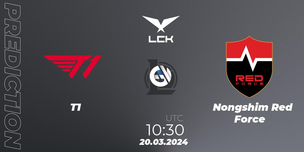 T1 vs Nongshim Red Force: Match Prediction. 20.03.2024 at 10:30, LoL, LCK Spring 2024 - Group Stage