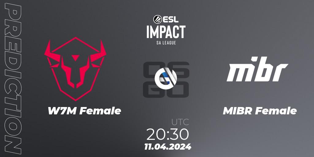 W7M Female vs MIBR Female: Match Prediction. 11.04.2024 at 20:30, Counter-Strike (CS2), ESL Impact League Season 5: South America