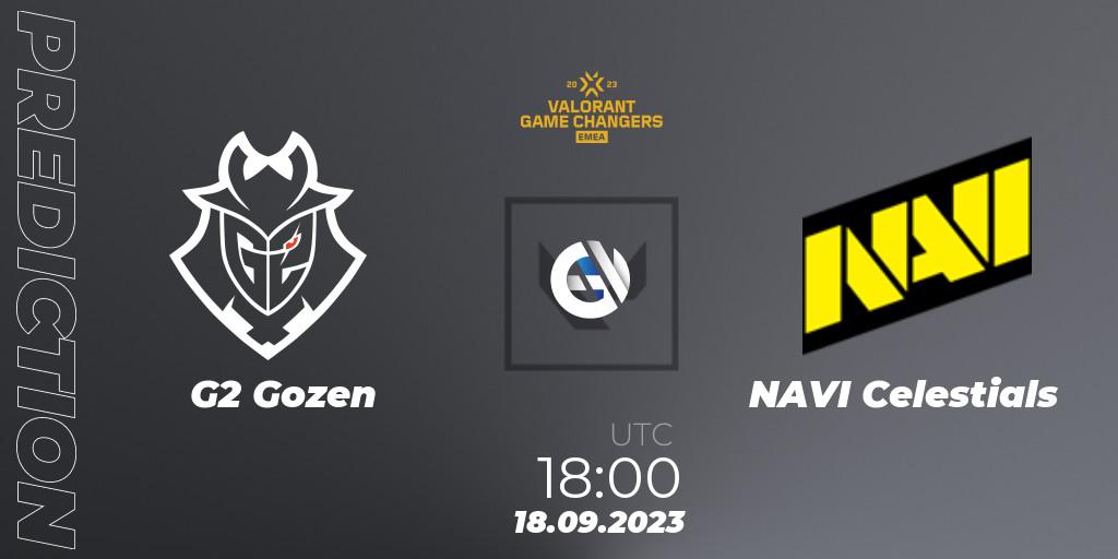 G2 Gozen vs NAVI Celestials: Match Prediction. 18.09.2023 at 18:00, VALORANT, VCT 2023: Game Changers EMEA Stage 3 - Group Stage