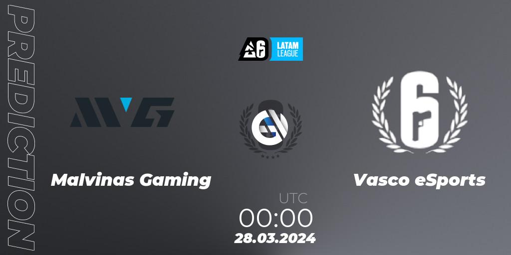 Malvinas Gaming vs Vasco eSports: Match Prediction. 28.03.2024 at 00:00, Rainbow Six, LATAM League 2024 - Stage 1: LATAM South