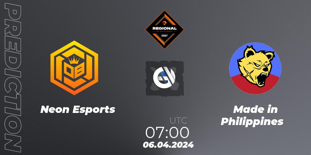 Neon Esports vs Made in Philippines: Match Prediction. 06.04.2024 at 07:19, Dota 2, RES Regional Series: SEA #2