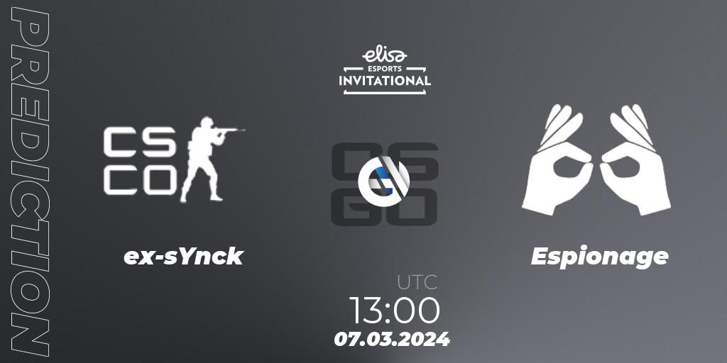 ex-sYnck vs Espionage: Match Prediction. 07.03.24, CS2 (CS:GO), Elisa Invitational Spring 2024 Contenders