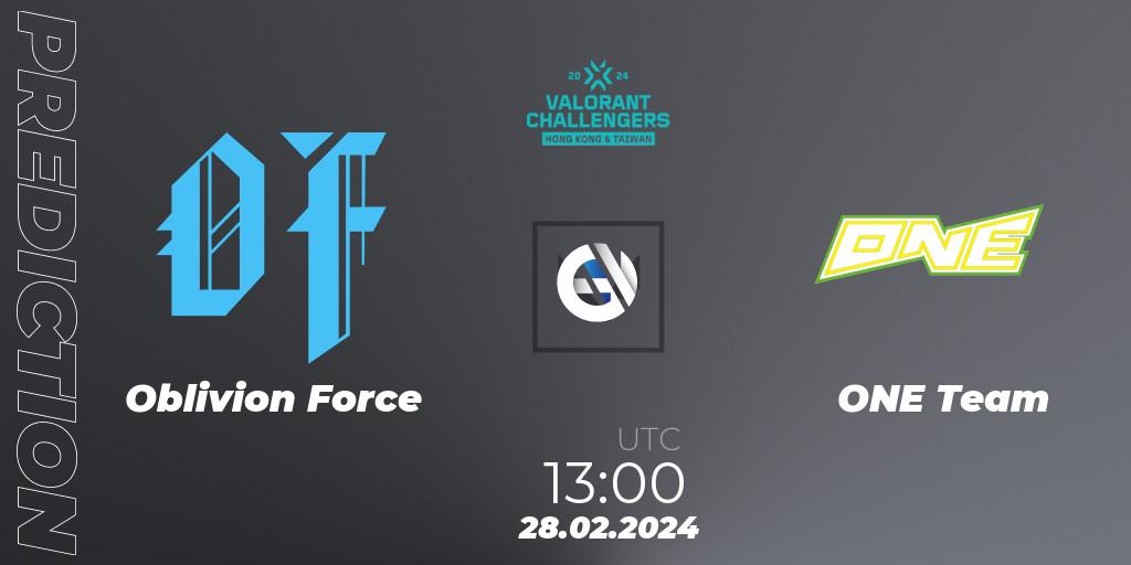Oblivion Force vs ONE Team: Match Prediction. 28.02.2024 at 13:30, VALORANT, VALORANT Challengers Hong Kong and Taiwan 2024: Split 1