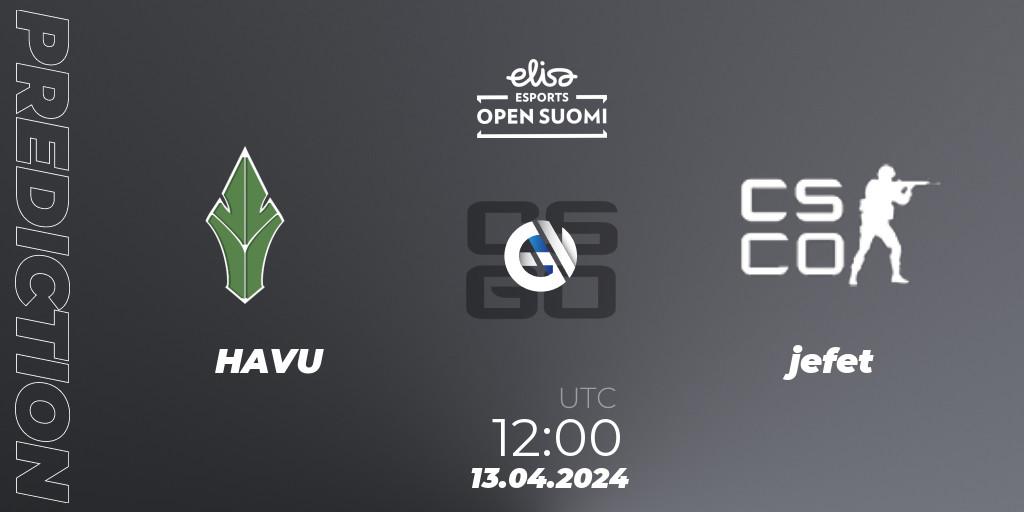 HAVU vs jefet: Match Prediction. 13.04.24, CS2 (CS:GO), Elisa Open Suomi Season 6