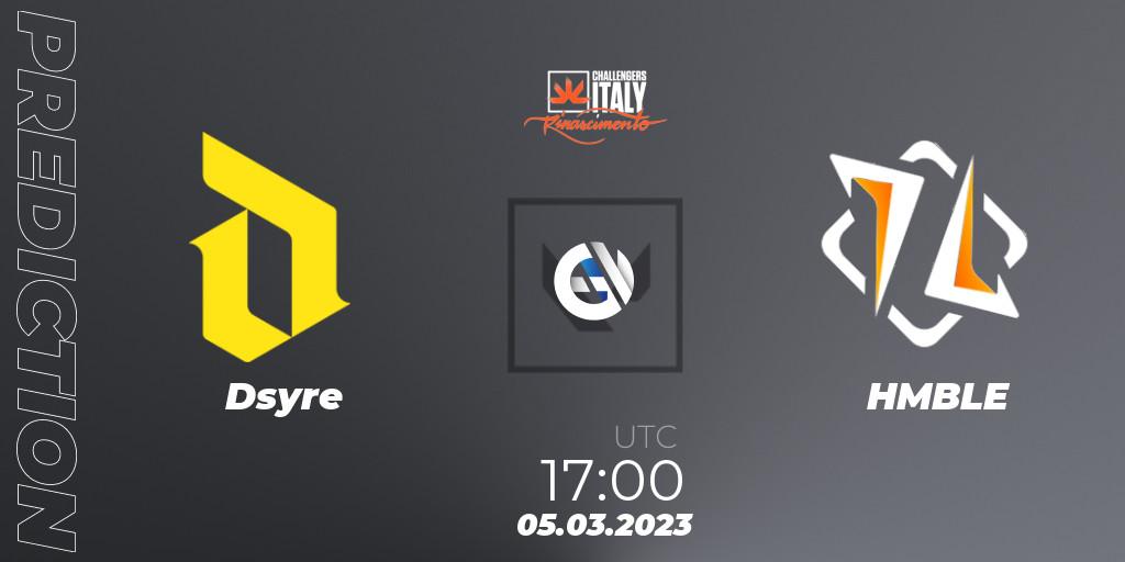 Dsyre vs HMBLE: Match Prediction. 05.03.2023 at 17:00, VALORANT, VALORANT Challengers 2023 Italy: Rinascimento Split 1