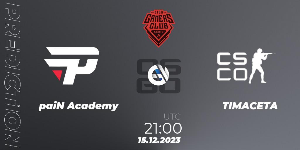 paiN Academy vs TIMACETA: Match Prediction. 15.12.2023 at 21:00, Counter-Strike (CS2), Gamers Club Liga Série A: December 2023