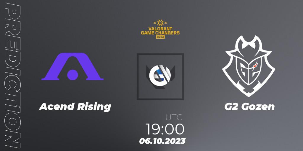 Acend Rising vs G2 Gozen: Match Prediction. 06.10.2023 at 18:10, VALORANT, VCT 2023: Game Changers EMEA Stage 3 - Playoffs