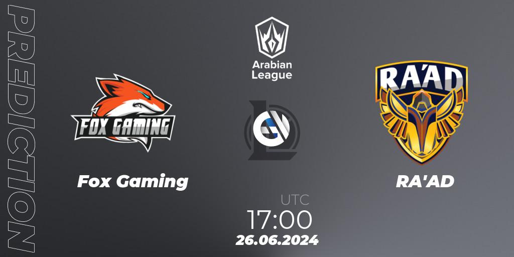 Fox Gaming vs RA'AD: Match Prediction. 25.06.2024 at 17:00, LoL, Arabian League Summer 2024