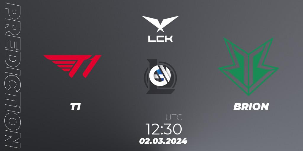T1 vs BRION: Match Prediction. 02.03.2024 at 12:30, LoL, LCK Spring 2024 - Group Stage