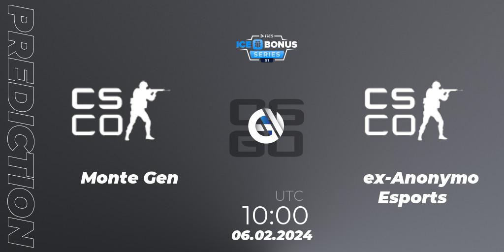 Monte Gen vs ex-Anonymo Esports: Match Prediction. 06.02.2024 at 10:00, Counter-Strike (CS2), IceBonus Series #1