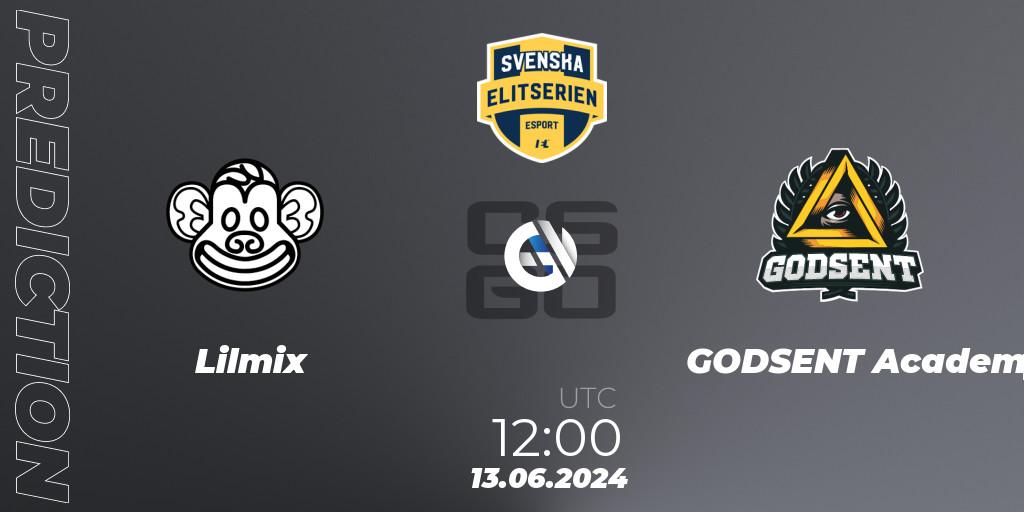 Lilmix vs GODSENT Academy: Match Prediction. 13.06.2024 at 13:40, Counter-Strike (CS2), Svenska Elitserien Spring 2024