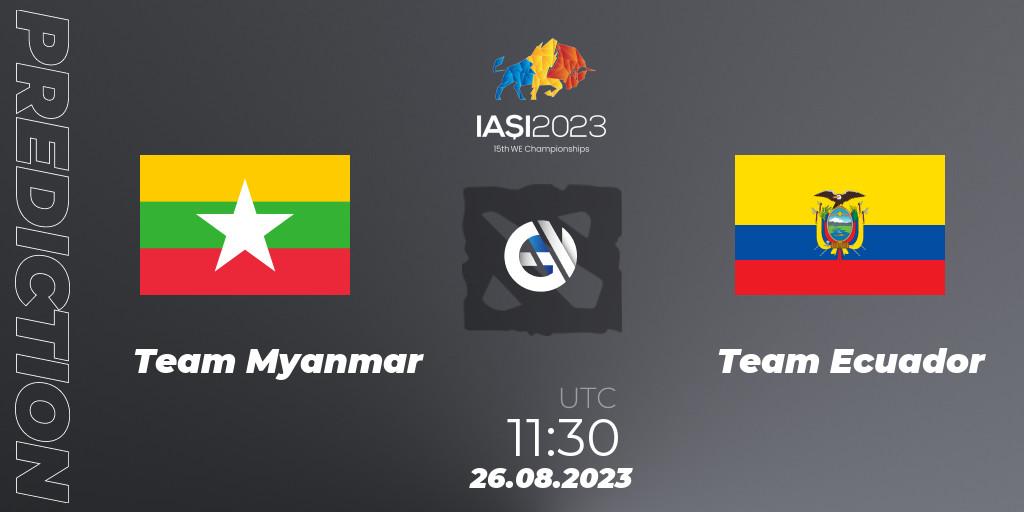 Team Myanmar vs Team Ecuador: Match Prediction. 26.08.2023 at 19:30, Dota 2, IESF World Championship 2023