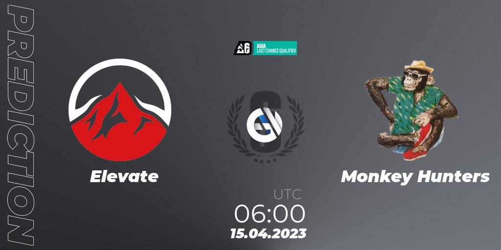 Elevate vs Monkey Hunters: Match Prediction. 15.04.2023 at 08:00, Rainbow Six, Asia League 2023 - Stage 1 - Last Chance Qualifiers