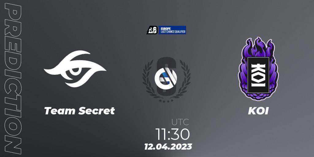 Team Secret vs KOI: Match Prediction. 12.04.2023 at 11:30, Rainbow Six, Europe League 2023 - Stage 1 - Last Chance Qualifiers
