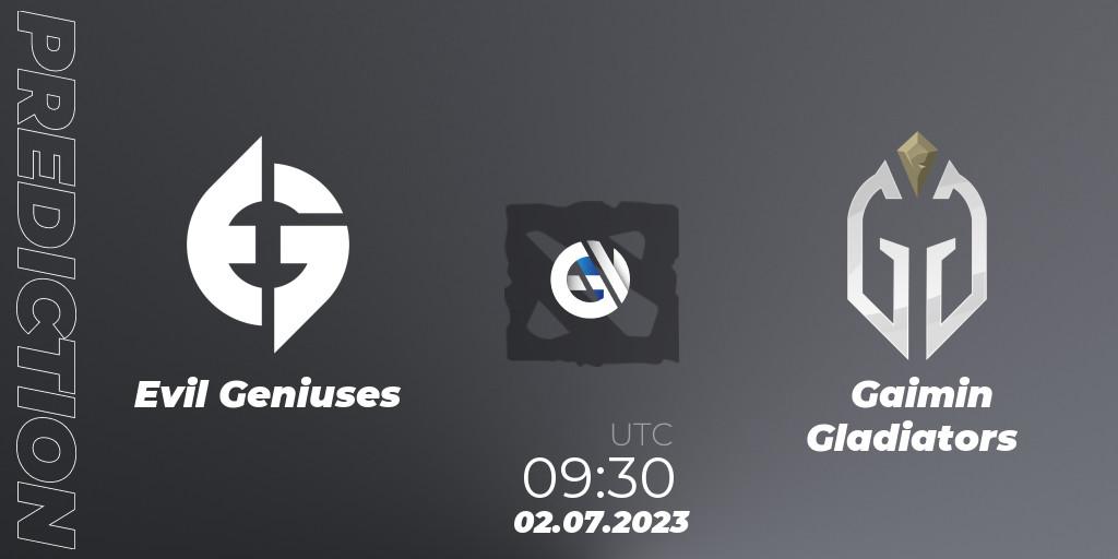 Evil Geniuses vs Gaimin Gladiators: Match Prediction. 02.07.2023 at 09:54, Dota 2, Bali Major 2023 - Group Stage