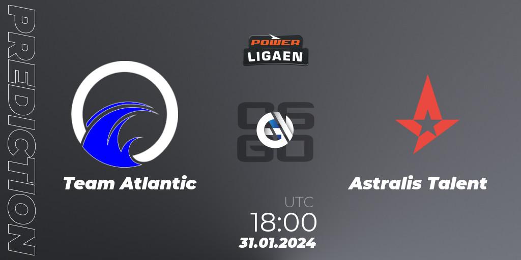 Team Atlantic vs Astralis Talent: Match Prediction. 31.01.2024 at 18:00, Counter-Strike (CS2), Dust2.dk Ligaen Season 25