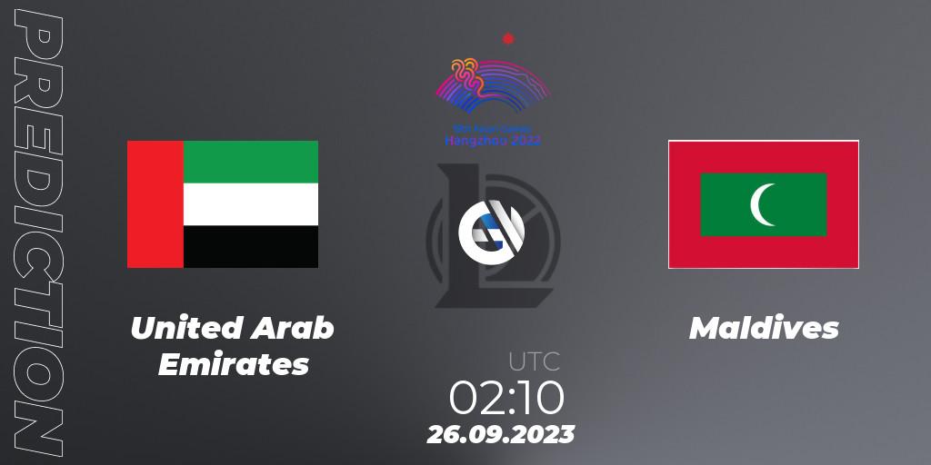 United Arab Emirates vs Maldives: Match Prediction. 26.09.2023 at 02:10, LoL, 2022 Asian Games