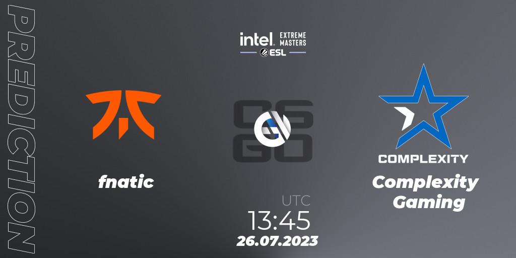 fnatic vs Complexity Gaming: Match Prediction. 26.07.2023 at 13:50, Counter-Strike (CS2), IEM Cologne 2023 - Play-In