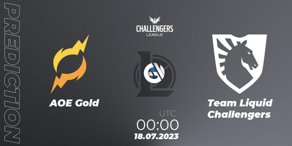 AOE Gold vs Team Liquid Challengers: Match Prediction. 18.07.2023 at 00:00, LoL, North American Challengers League 2023 Summer - Group Stage
