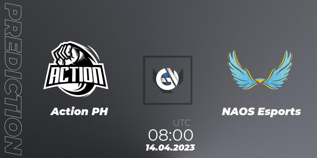Action PH vs NAOS Esports: Match Prediction. 14.04.2023 at 08:00, VALORANT, VALORANT Challengers 2023: Philippines Split 2 - Group stage
