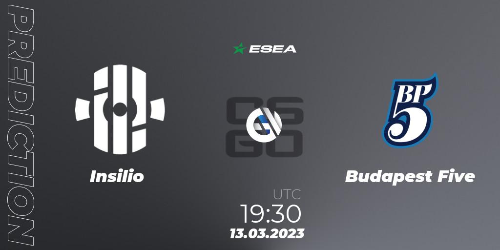 Insilio vs Budapest Five: Match Prediction. 13.03.2023 at 16:00, Counter-Strike (CS2), ESEA Season 44: Advanced Division - Europe
