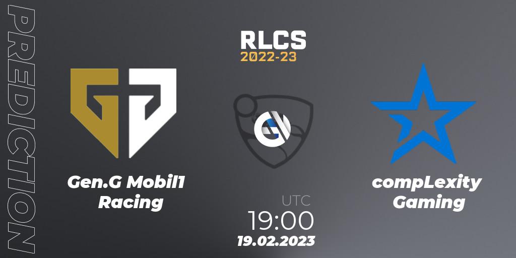 Gen.G Mobil1 Racing vs compLexity Gaming: Match Prediction. 19.02.2023 at 19:00, Rocket League, RLCS 2022-23 - Winter: North America Regional 2 - Winter Cup
