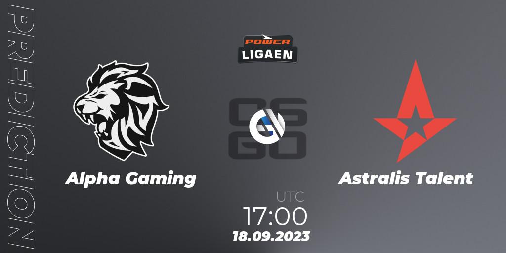 Alpha Gaming vs Astralis Talent: Match Prediction. 18.09.2023 at 17:00, Counter-Strike (CS2), POWER Ligaen Season 24 Finals