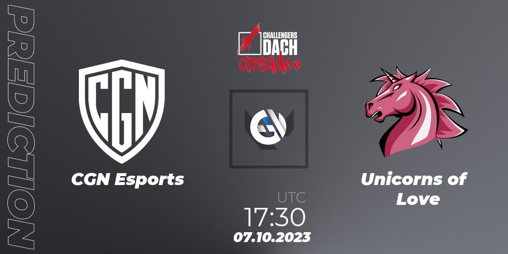 CGN Esports vs Unicorns of Love: Match Prediction. 07.10.2023 at 17:30, VALORANT, VALORANT Challengers 2023 DACH: Arcade