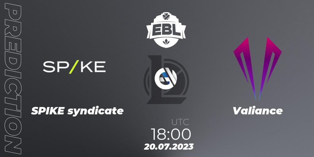 SPIKE syndicate vs Valiance: Match Prediction. 22.06.23, LoL, Esports Balkan League Season 13