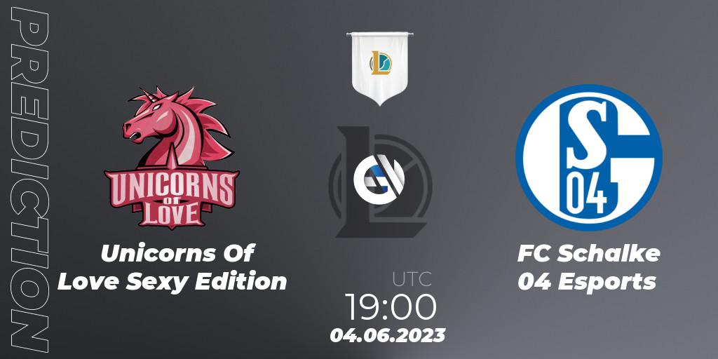 Unicorns Of Love Sexy Edition vs FC Schalke 04 Esports: Match Prediction. 04.06.23, LoL, Prime League Summer 2023 - Group Stage
