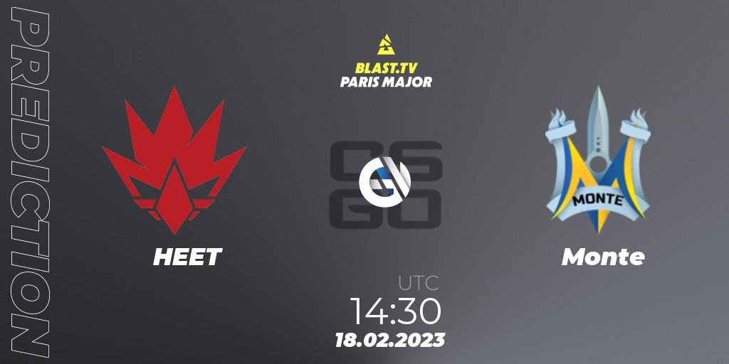 HEET vs Monte: Match Prediction. 18.02.2023 at 14:30, Counter-Strike (CS2), BLAST.tv Paris Major 2023 Europe RMR Closed Qualifier B
