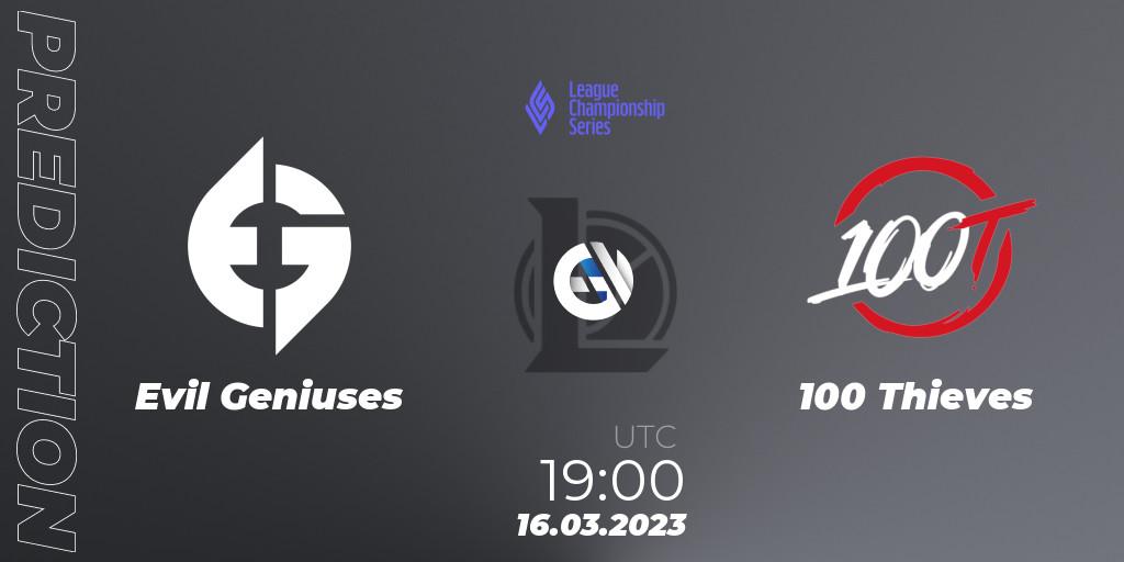 Evil Geniuses vs 100 Thieves: Match Prediction. 15.02.2023 at 22:00, LoL, LCS Spring 2023 - Group Stage